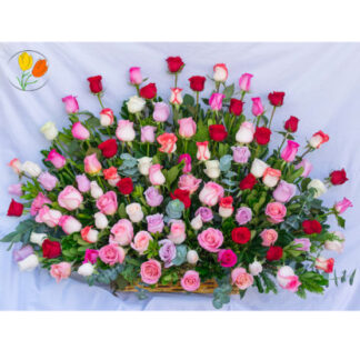 100 rosas de colores en canasta