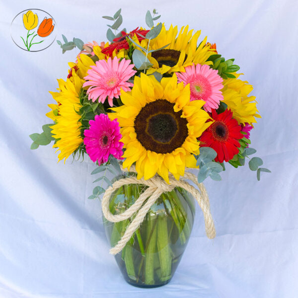 Girasol y gerbera en jarron