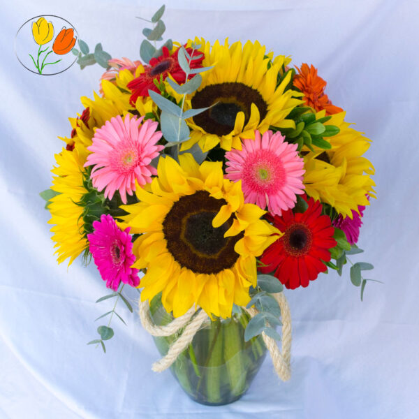 Girasol y gerbera en jarron