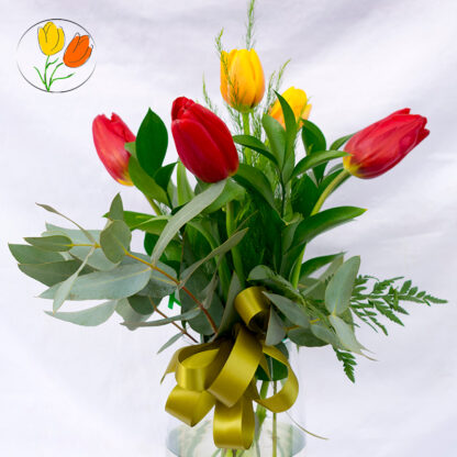 5 tulipanes en florero