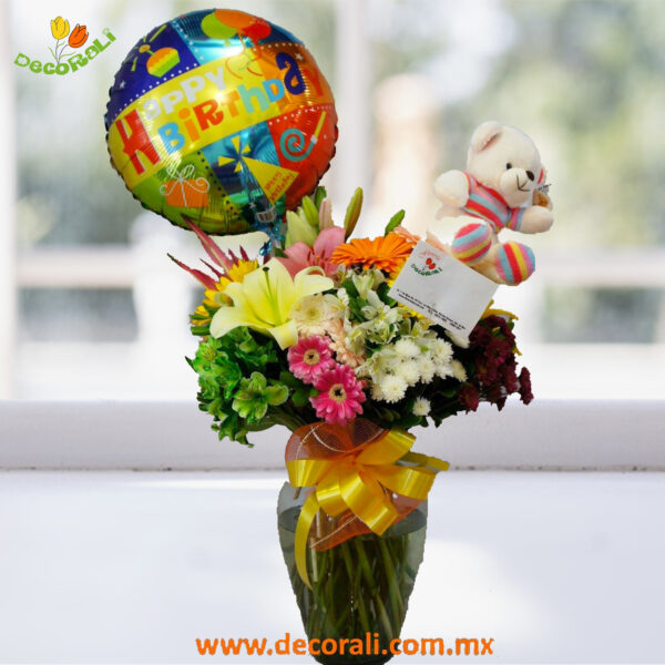 Flores peluche y globo