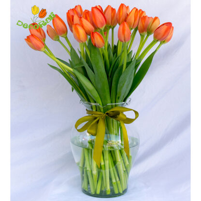 Tulipanes 40 en florero de vidrio