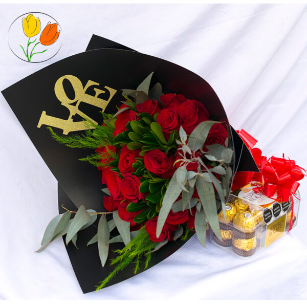 Ramo 24 rosas con chocolates