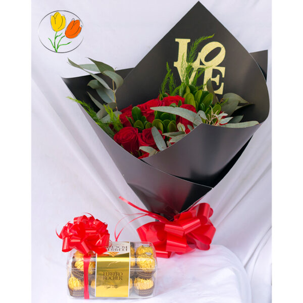 Ramo 24 rosas con chocolates